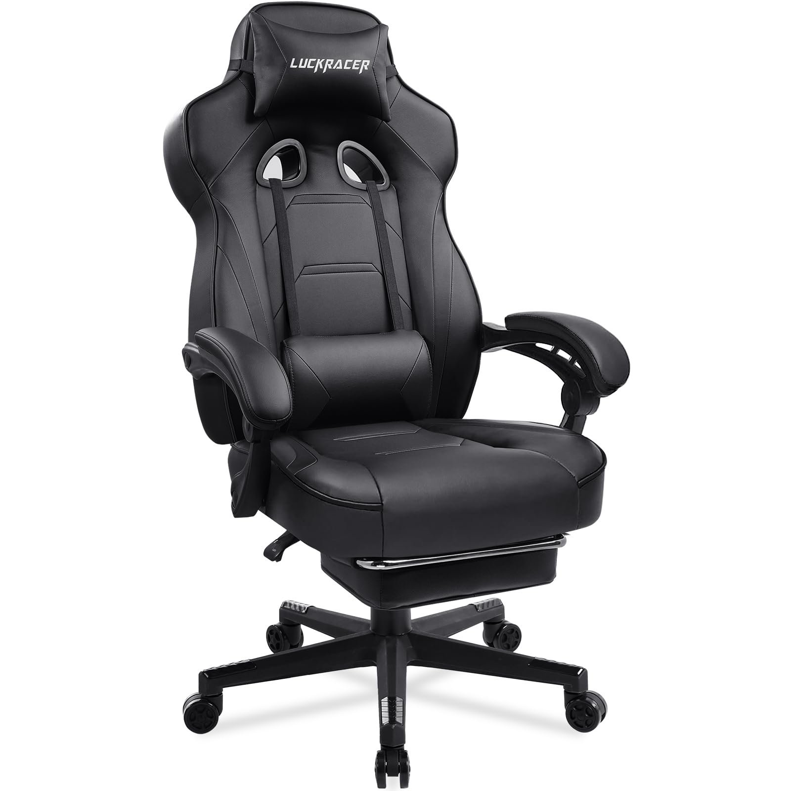 luckracer computer gaming chair with footrest, ergonomic big and tall gamer chair pu leather swivel lumbar support racing style e sports game chairs by gtracing (black) luckracer computer gaming chair with footrest, ergonomic big and tall gamer chair pu leather swivel lumbar support racing style e sports game chairs by gtracing (black)