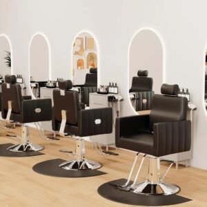 baasha reclining salon chair for hair stylist, barber chair all purpose styling chair with heavy duty hydraulic pump, reclining barber chair spa equipment – black