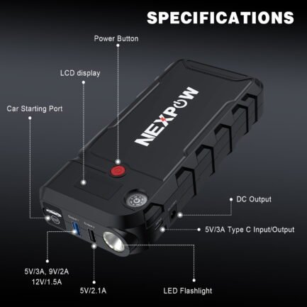 nexpow battery jump starter – 3000a peak 23800mah car jump starter (up to 9.0l gas or 8.5l diesel engine) – 12v portable battery booster with lcd display nexpow battery jump starter – 3000a peak 23800mah car jump starter (up to 9.0l gas or 8.5l diesel engine) – 12v portable battery booster with lcd display
