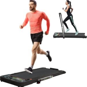 real relax 2 in 1 folding treadmill, 2.25hp under desk electric treadmill walking jogging machine for home office