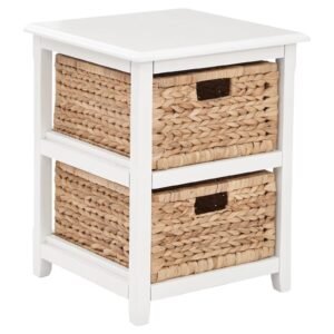 seabrook two tier storage unit engineered wood white finish and natural baskets