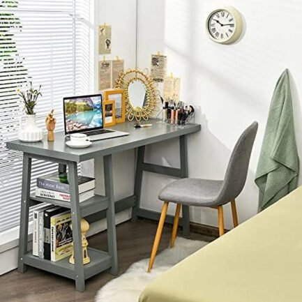 aefrghs computer desk with shelves modern trestle desk home office desk with space saving study writing desk desk for bedroom aefrghs computer desk with shelves modern trestle desk home office desk with space saving study writing desk desk for bedroom