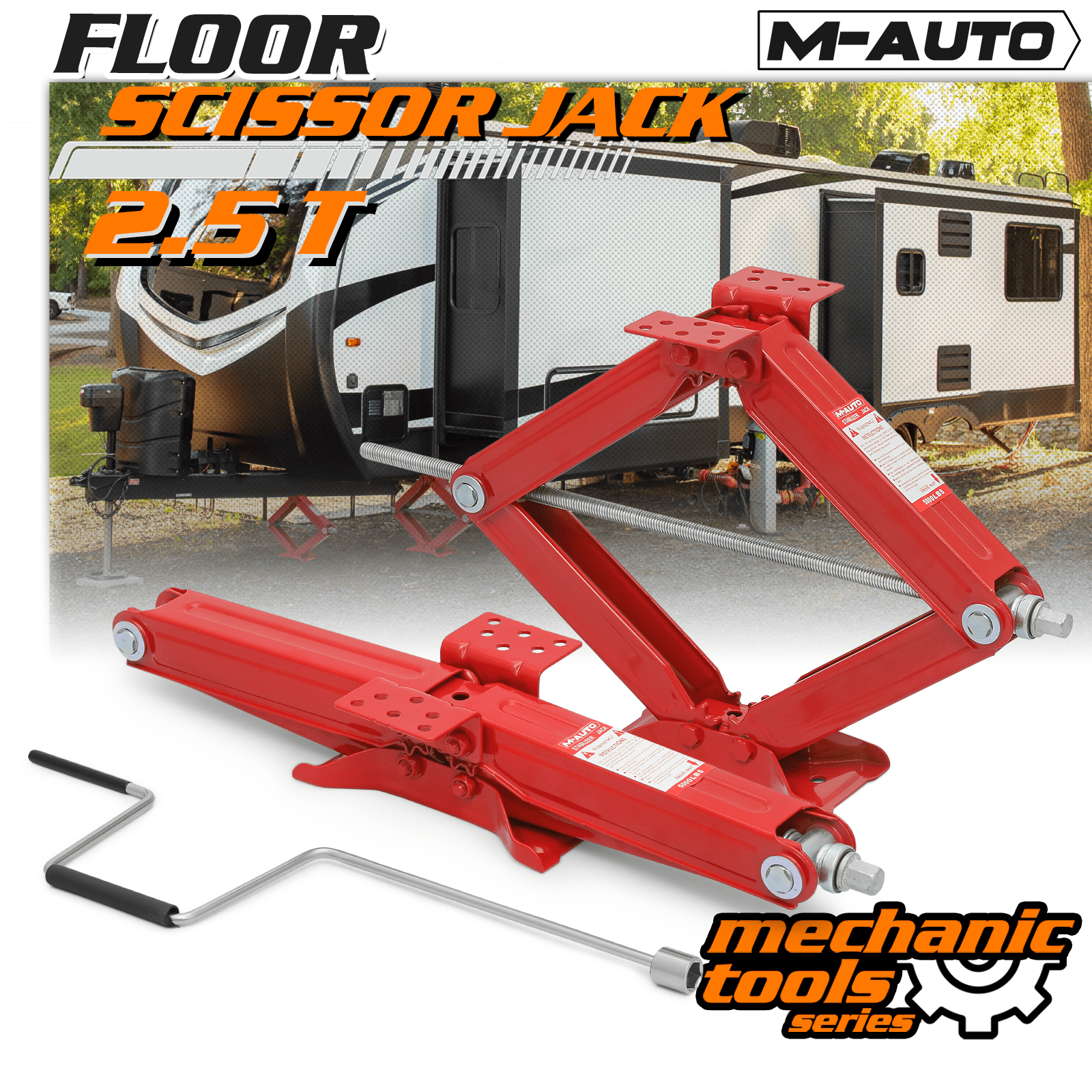m auto set of 2 scissor jack, 2.5 ton 5000lbs heavy duty car jack tire repair tools kit, rv trailer stabilizer leveling scissor jacks with handle, red m auto set of 2 scissor jack, 2.5 ton 5000lbs heavy duty car jack tire repair tools kit, rv trailer stabilizer leveling scissor jacks with handle, red