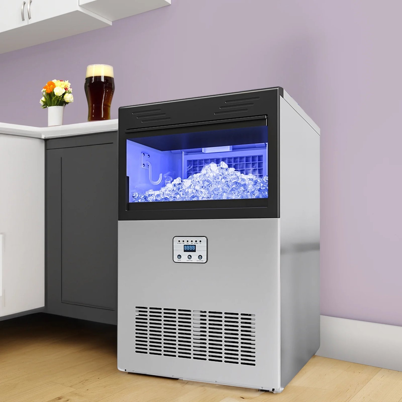 dextrus commercial ice maker machine 200lbs/24h with 48lbs storage bin, tap water freestanding ice machine with stainless steel ice scoop ice bucket, ice maker machine for home bar restaurants bar