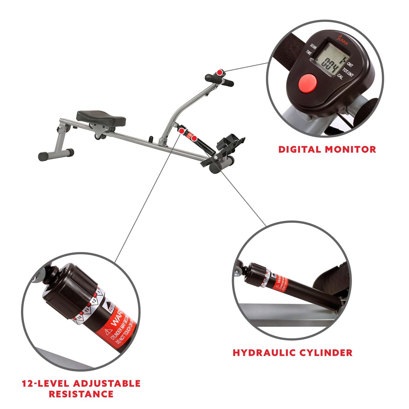 sunny health & fitness sf rw1205 12 adjustable resistance rowing machine rower w/ digital monitor sunny health & fitness sf rw1205 12 adjustable resistance rowing machine rower w/ digital monitor