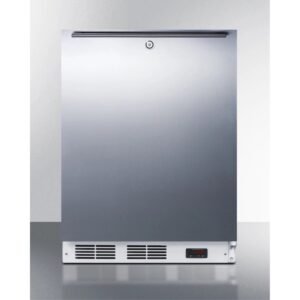 ada compliant commercial built in medical all freezer capable of 25 c operation, with wrapped stainless steel door, horizontal handle, and lock