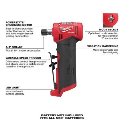 m12 fuel 12v lithium ion brushless cordless 1/4 in. right angle and straight die grinder kit (tool only kit) 2485 20 2486 20 m12 fuel 12v lithium ion brushless cordless 1/4 in. right angle and straight die grinder kit (tool only kit) 2485 20 2486 20