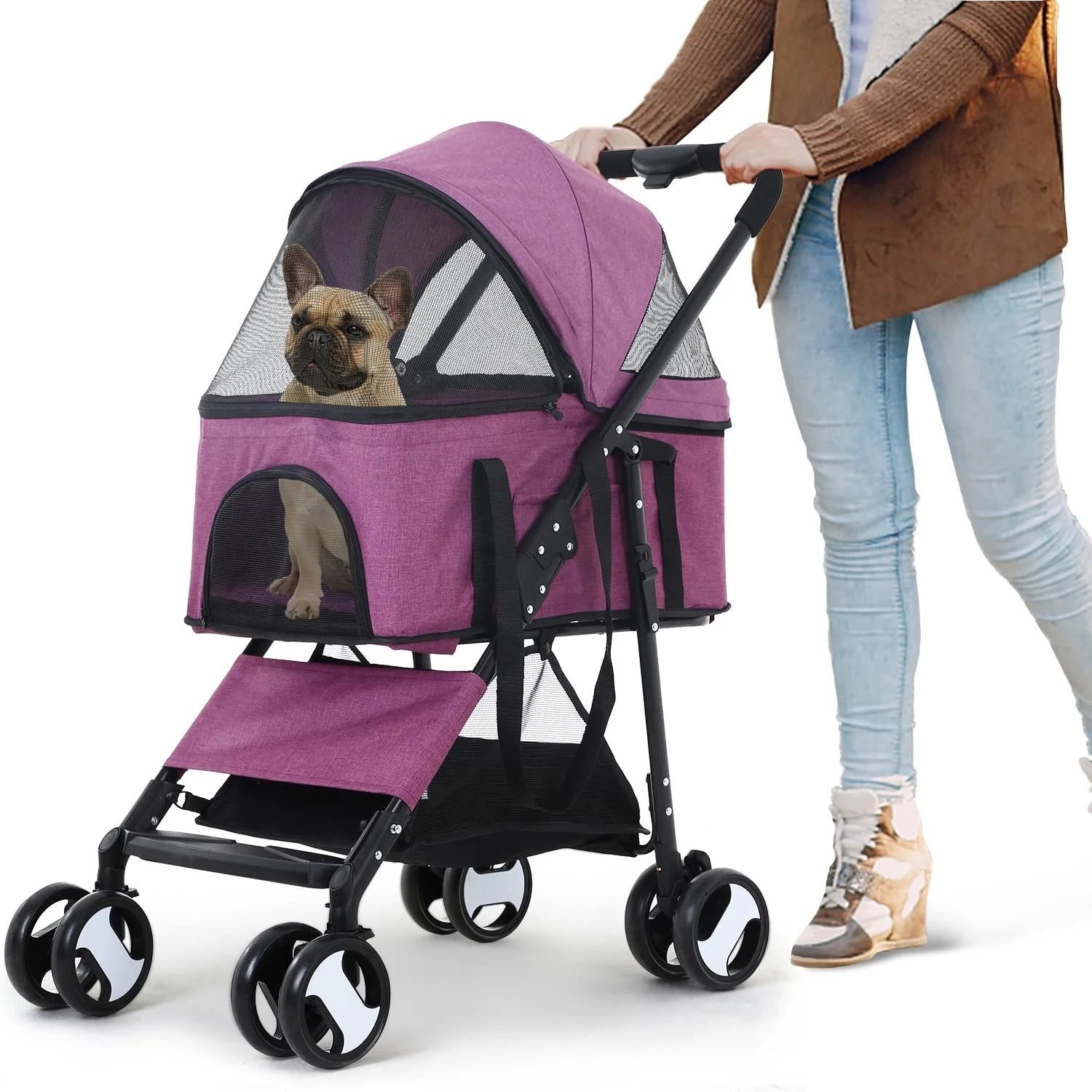 niamvelo pet stroller 3 in 1 detachable dog stroller with 4 wheels foldable dog travel cart cat walker for doggy rabbit, purple niamvelo pet stroller 3 in 1 detachable dog stroller with 4 wheels foldable dog travel cart cat walker for doggy rabbit, purple