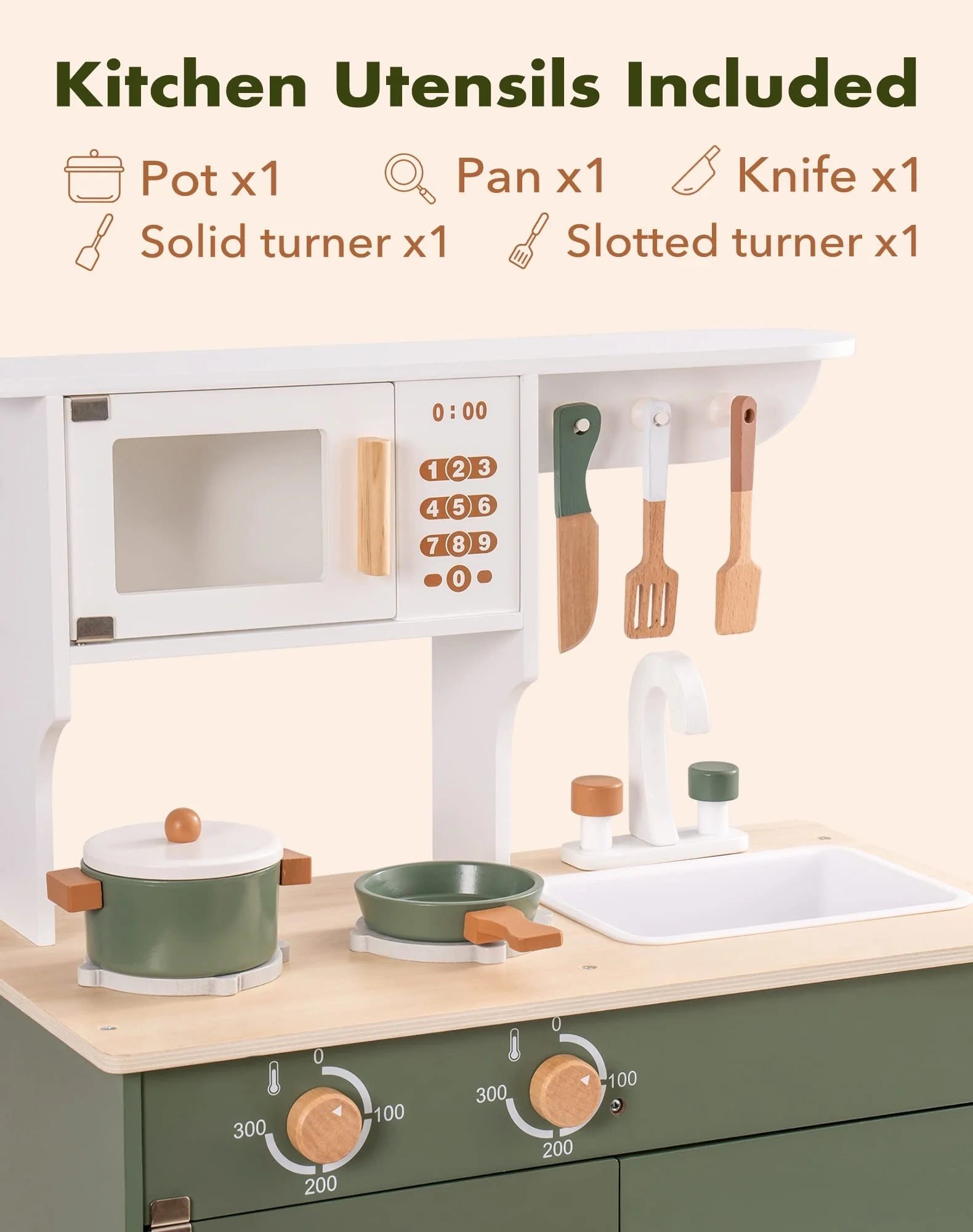 robud kids kitchen play set with ice maker for toddler, pretend playset wooden toy for kids age 3+ ,vintage green robud kids kitchen play set with ice maker for toddler, pretend playset wooden toy for kids age 3+ ,vintage green