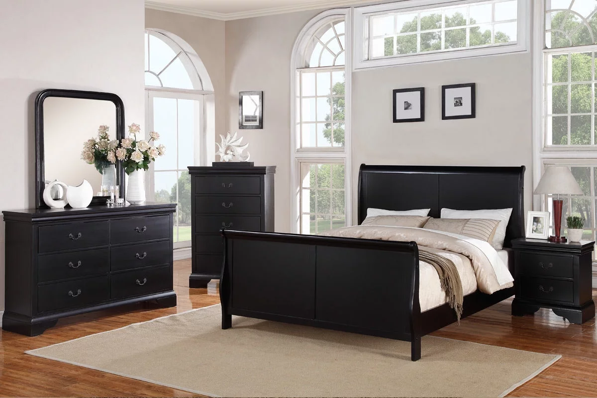 gorgeous black 3 piece louis philippe style california king sleigh bed with 2 nightstands – wooden bedroom furniture set gorgeous black 3 piece louis philippe style california king sleigh bed with 2 nightstands – wooden bedroom furniture set