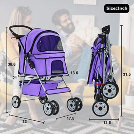 bestpet, cat carrier stroller, 4 wheels, purple bestpet, cat carrier stroller, 4 wheels, purple