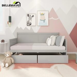 bellemave modern twin daybed with storage drawers sturdy wood bed frame sofa bed with backrest and armrest storage daybed sofa couch for living room or bedroom, gray