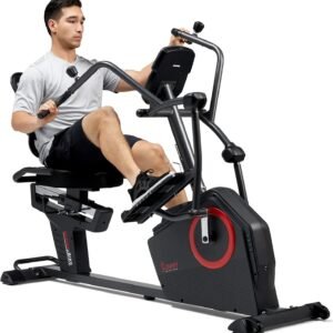 sunny health & fitness electromagnetic recumbent cross trainer exercise elliptical bike w/arm exercisers, easy access seat & exclusive sunnyfit® app enhanced bluetooth connectivity – sf rbe4886smart…