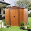6.36 x 5.7ft outdoor metal storage shed with floor frame, sliding doors, sun protection, waterproof tool storage shed for garden, patio, lawn,backyard (brown & wood grain no window) 6.36 x 5.7ft outdoor metal storage shed with floor frame, sliding doors, sun protection, waterproof tool storage shed for garden, patio, lawn,backyard (brown & wood grain no window)