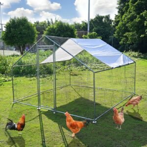caulitar 10ft x 10ft large metal chicken house/pen for 6/10 chickens poultry cage with waterproof cover for rabbits duck walk in chicken run for yard outdoor