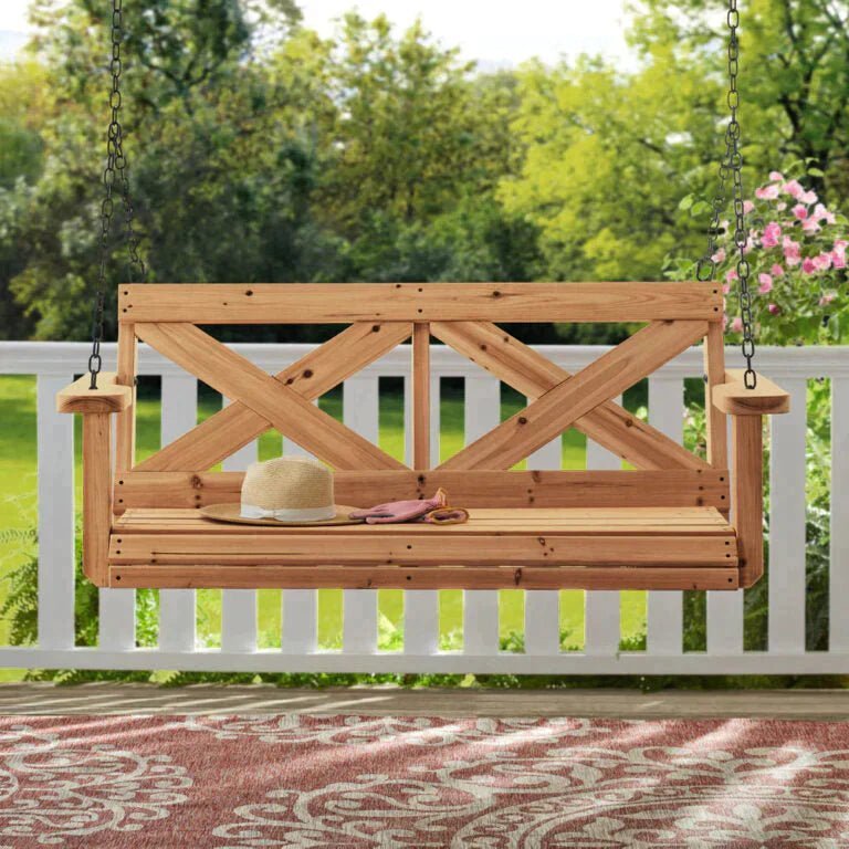 cedar farmhouse porch swing light brown