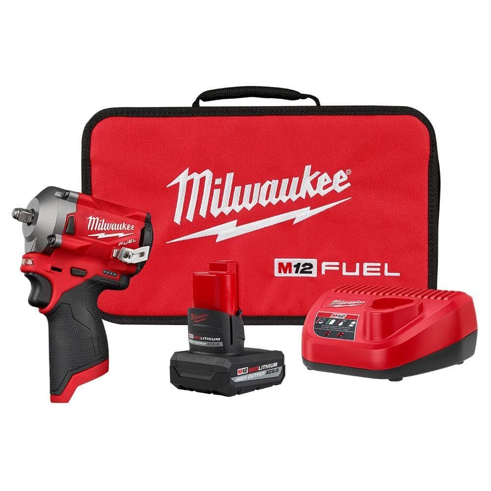 m12 fuel 12 volt lithium ion brushless cordless stubby 3/8 in. impact wrench kit with (1) high output 5.0 ah battery 2554 21ho m12 fuel 12 volt lithium ion brushless cordless stubby 3/8 in. impact wrench kit with (1) high output 5.0 ah battery 2554 21ho