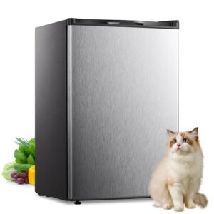 auseo mini freezer countertop, energy saving 3.0 cu.ft, single door compact upright freezer with reversible door for home/office/kitchen silver