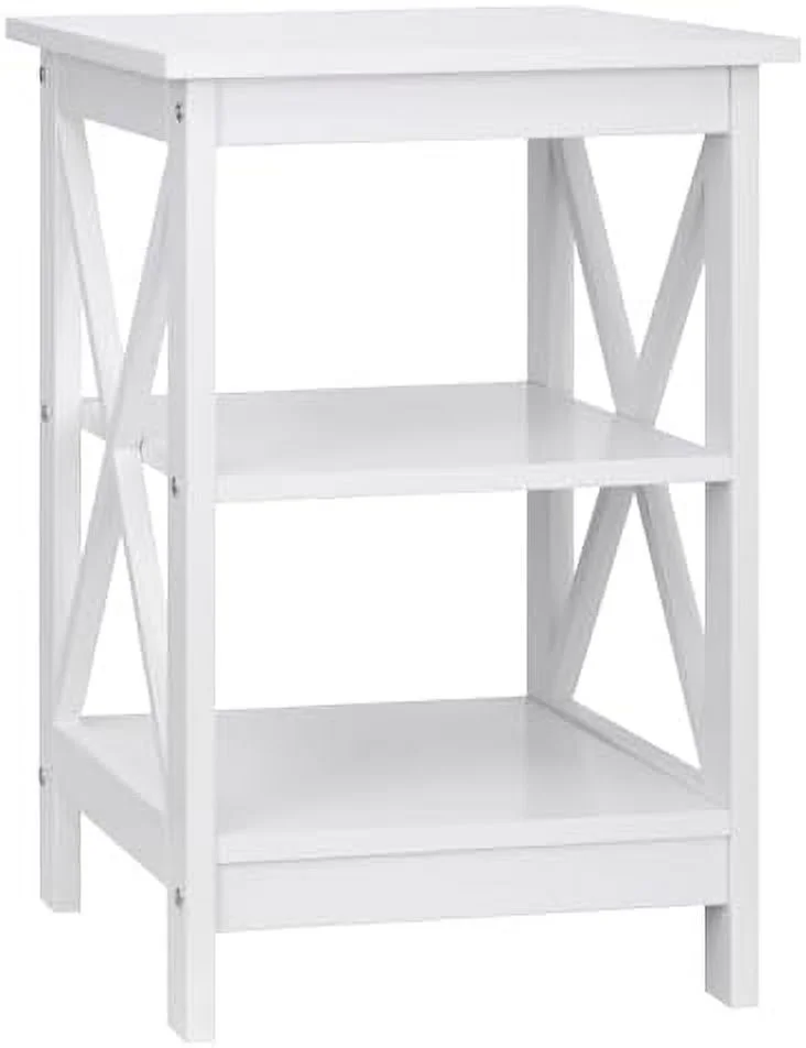 asdrfyu 3 tier end/side/sofa/table with shelves wooden x design nightstand for small space living room bedroom office bathroom white asdrfyu 3 tier end/side/sofa/table with shelves wooden x design nightstand for small space living room bedroom office bathroom white