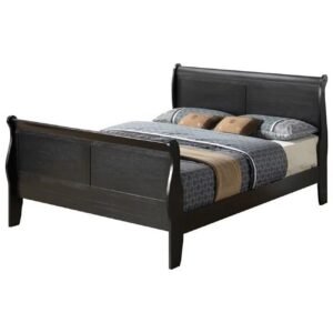 passion furniture louis philippe sleigh wood bed with high footboard, black – king size