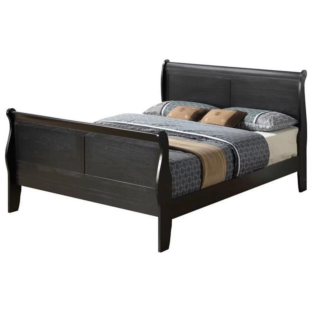 passion furniture louis philippe sleigh wood bed with high footboard, black – king size passion furniture louis philippe sleigh wood bed with high footboard, black – king size