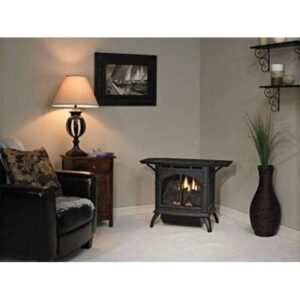 30 medium vent free cast iron natural gas stove with log set, porcelain black