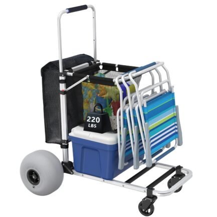 gdlf foldable beach cart with adjustable handle and 12″ balloon wheels, heavy duty aluminum 220lbs capacity gdlf foldable beach cart with adjustable handle and 12″ balloon wheels, heavy duty aluminum 220lbs capacity