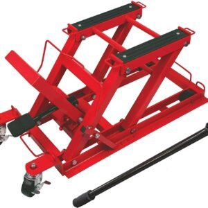 big red hydraulic powersports lift jack (motorcycle, atv, utv, snowmobile): 3/4 ton (1,500 lb) capacity,red,w6407