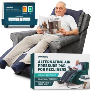 lunderg alternating air pressure pad for recliner chair – pressure relief cushion topper for recliner – bed sore prevention – includes medical grade mattress pad, cover & quiet pump – home or hospital