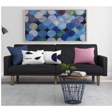 black mid century modern linen upholstered sofa bed with classic wood legs black mid century modern linen upholstered sofa bed with classic wood legs