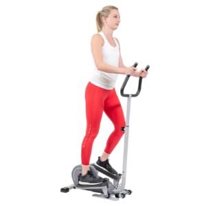 sunny health & fitness compact magnetic standing elliptical machine w/ handlebars – portable workout stepper for home, sf e3988