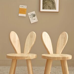 2pcs whimsical wooden rabbit ears stool – compact, space saving, simple design, solid wood construction, cute decorative accent, versatile shoe changing stool for door, room, and entryway