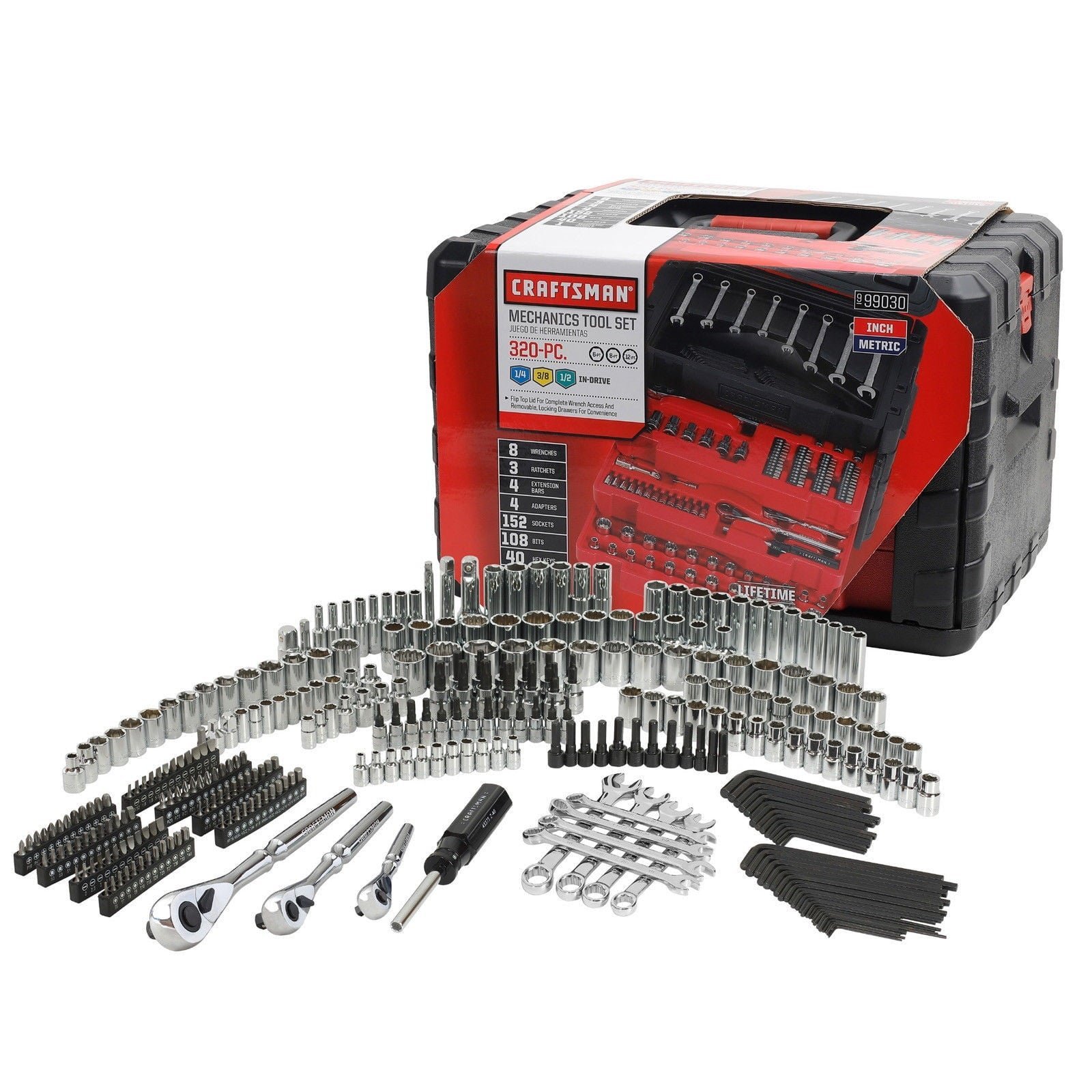 craftsman mechanics tool set 320 piece metric drive storage case 9 99030