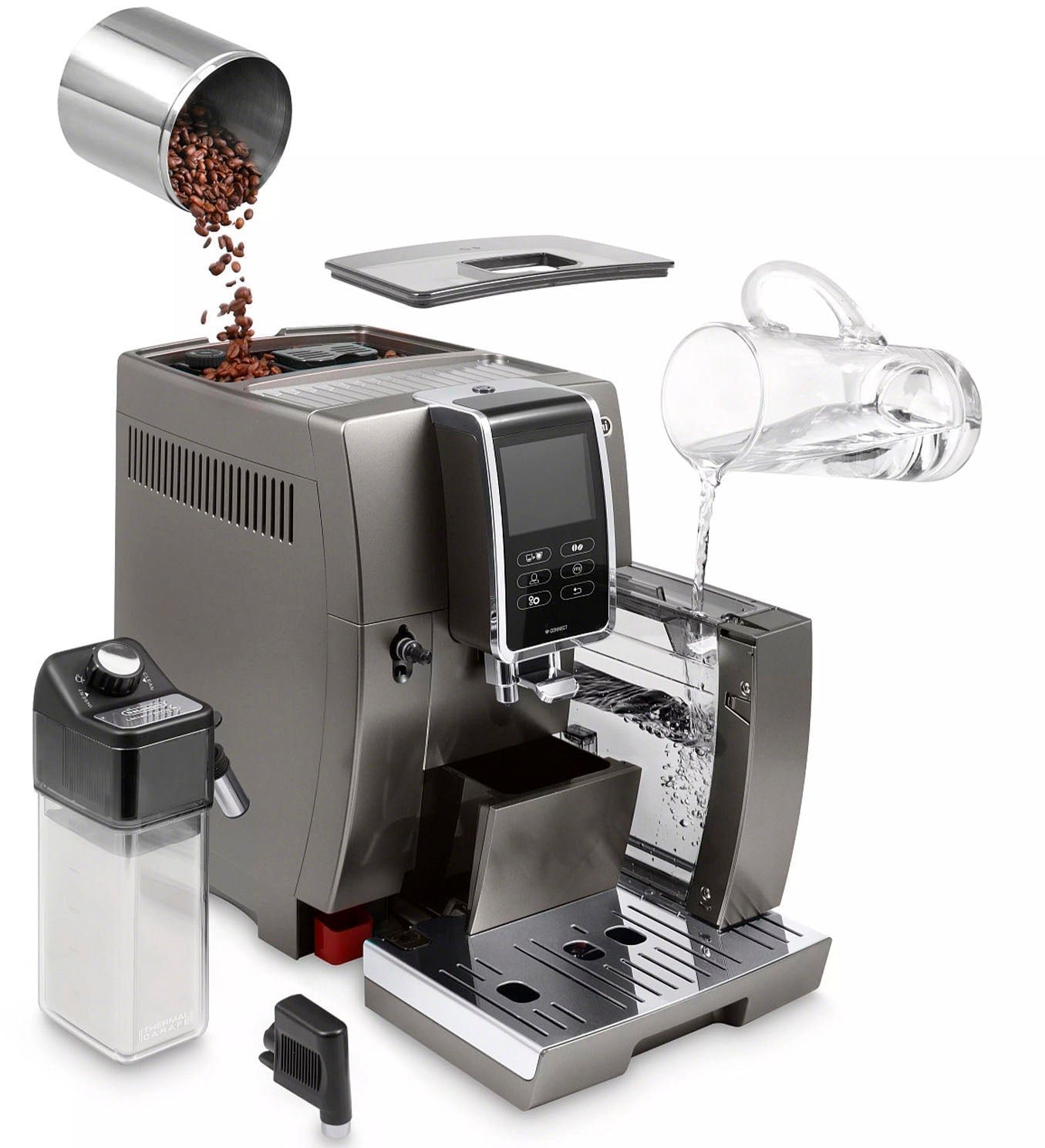 de’longhi – dinamica plus fully automatic espresso machine with built in grinder – titanium de’longhi – dinamica plus fully automatic espresso machine with built in grinder – titanium