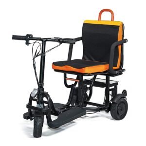 Store featherchair ezfold lightweight electric power folding scooter, black and orange