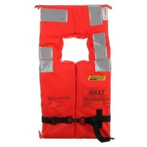 seachoice type i commercial offshore vest, fluorescent orange, reflective panels, adult, over 90 lbs.