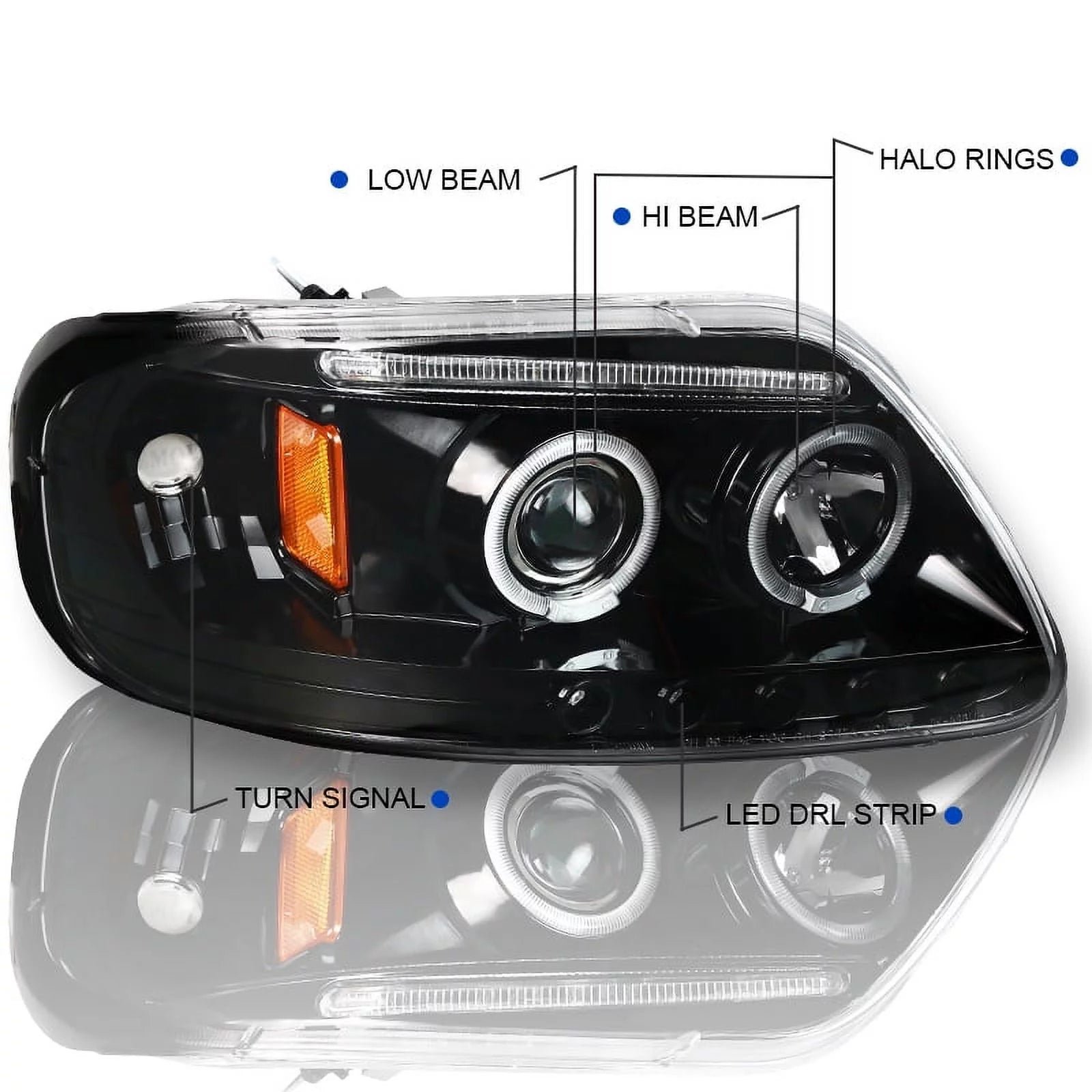 spec d tuning jdm black led strip projector headlights w/ 6 led fog lamp compatible with ford f150 left + right pair headlamps assembly spec d tuning jdm black led strip projector headlights w/ 6 led fog lamp compatible with ford f150 left + right pair headlamps assembly
