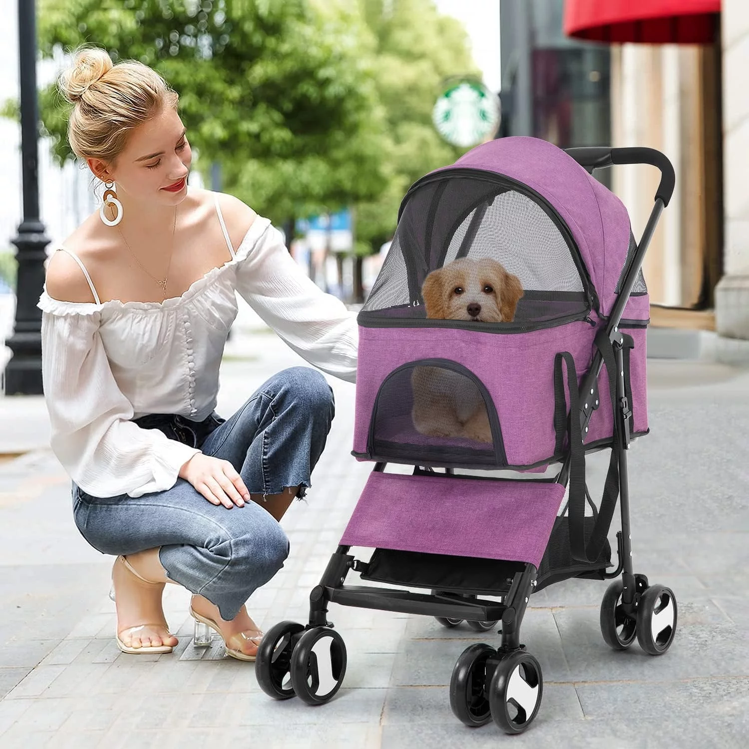 yrllensdan 4 wheels pet strollers for small dogs jogging stroller, lightweight foldable dog stroller for medium large dogs 3 in 1 multifunction cat stroller w/detachable carrier & storage basket yrllensdan 4 wheels pet strollers for small dogs jogging stroller, lightweight foldable dog stroller for medium large dogs 3 in 1 multifunction cat stroller w/detachable carrier & storage basket