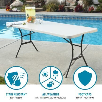 lifetime 6 ft. rectangle commercial fold in half table – white lifetime 6 ft. rectangle commercial fold in half table – white