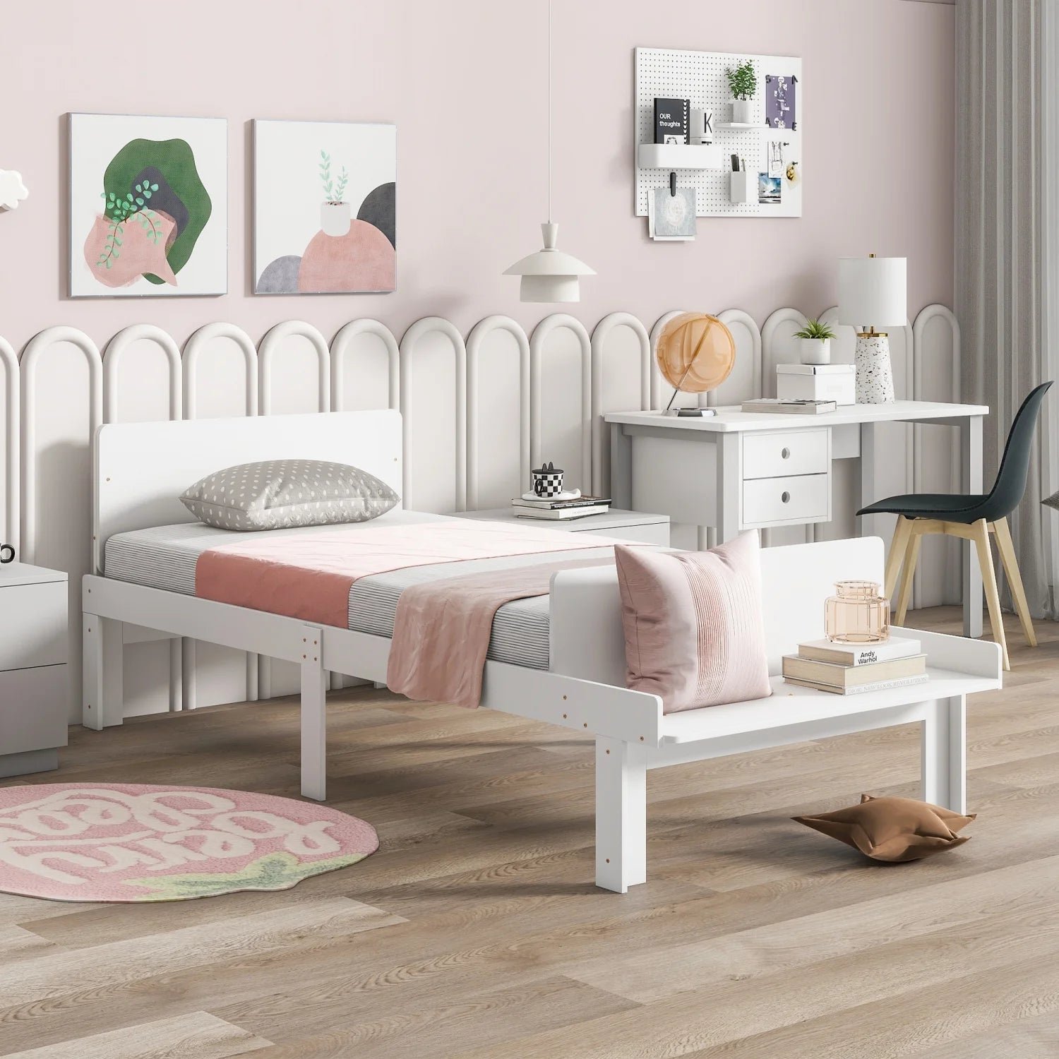 create a chic and cozy bedroom look with this stylish and elegant white twin bed featuring a footboard bench for added comfort – perfect for enhancing the style and comfort of your bedroo create a chic and cozy bedroom look with this stylish and elegant white twin bed featuring a footboard bench for added comfort – perfect for enhancing the style and comfort of your bedroo