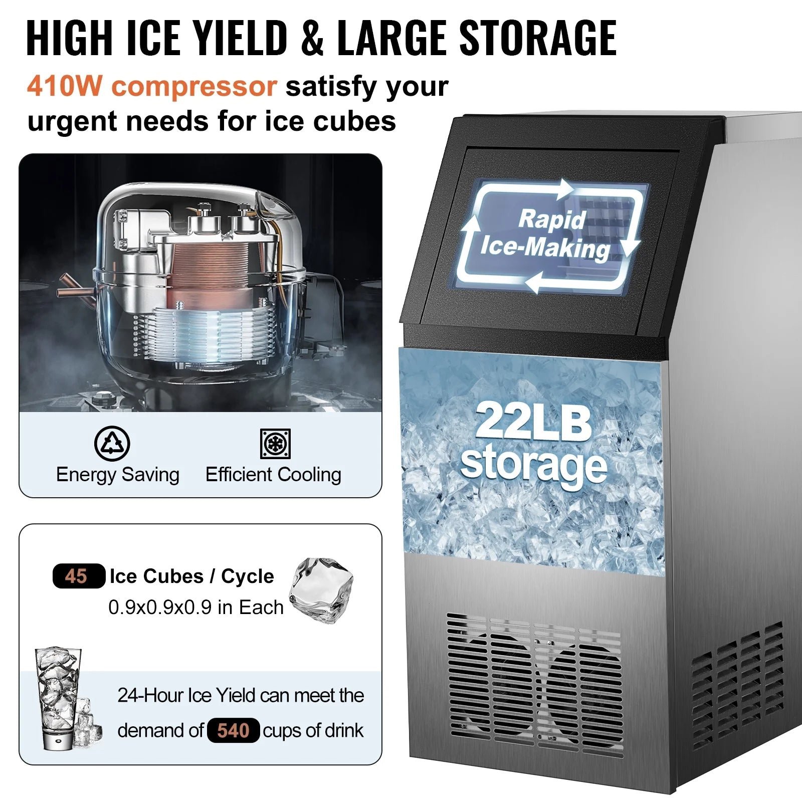 skyshalo 110v commercial ice maker 120lbs/24h with 29lbs storage 5×9 cubes stainless steel auto clean for bar home supermarkets includes scoop and connection hose skyshalo 110v commercial ice maker 120lbs/24h with 29lbs storage 5×9 cubes stainless steel auto clean for bar home supermarkets includes scoop and connection hose