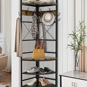 ayfdegt 3 in 1 entryway coat rack industrial hall tree corner cloth rack with bench hallway coat and shoe rack for corner entryway organizer with metal shoe for hallway corner entran