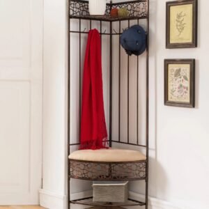 crespin corner hallway storage bench hall tree, brushed copper metal