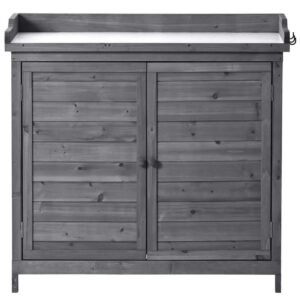 cenadinz outdoor 39 in. potting bench table, rustic garden wood workstation storage cabinet garden shed h wf285324aae
