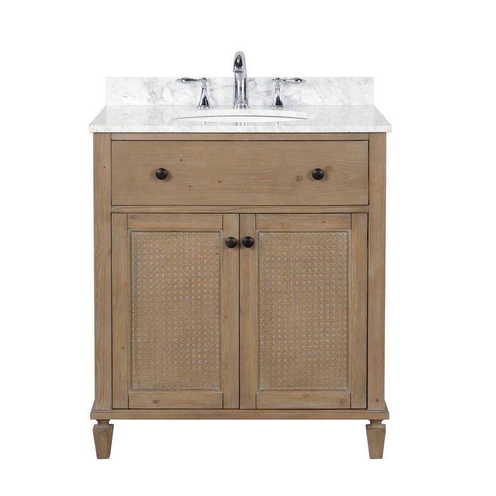 annie 30 in. bath vanity in weathered fir with marble vanity top in carrara white with white basin annie 30 in. bath vanity in weathered fir with marble vanity top in carrara white with white basin