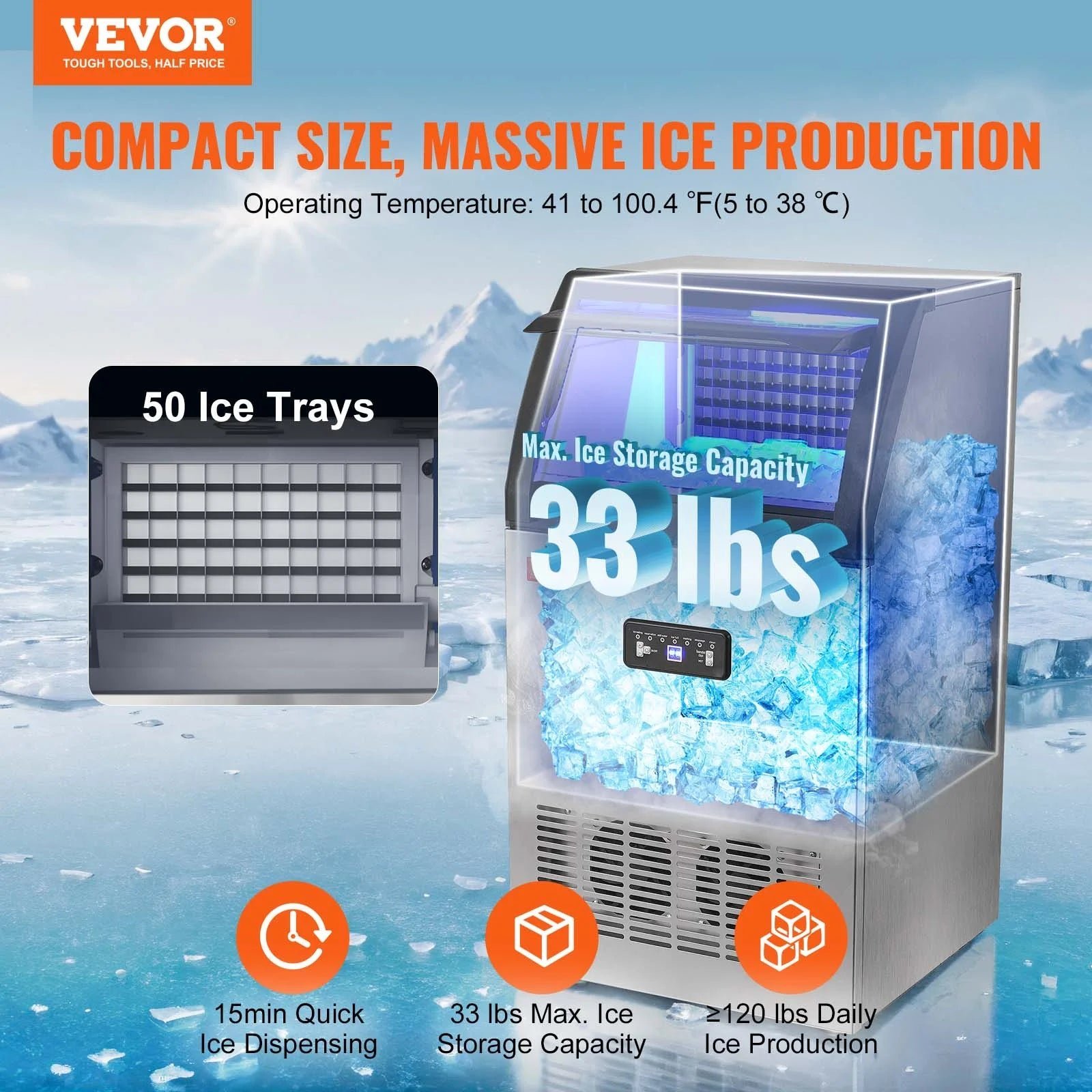 skyshalo 110v commercial ice maker 110 lbs/24h with 24 lbs bin, clear cube, led panel, stainless steel, auto clean, include water filter, scoop, connection hose, professional refrigeration equipment skyshalo 110v commercial ice maker 110 lbs/24h with 24 lbs bin, clear cube, led panel, stainless steel, auto clean, include water filter, scoop, connection hose, professional refrigeration equipment