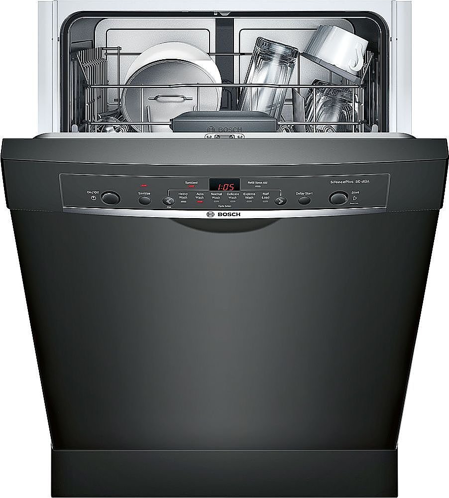 bosch – 100 series 24″ front control tall tub built in dishwasher with stainless steel tub – black bosch – 100 series 24″ front control tall tub built in dishwasher with stainless steel tub – black