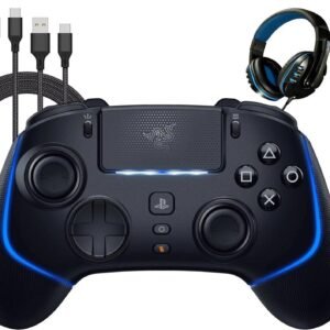 razer wolverine v2 pro wireless controller black hyperspeed, mecha tactile, rgb lights for ps5 & pc with 6ft type c cable and headset bolt axtion bundle like new