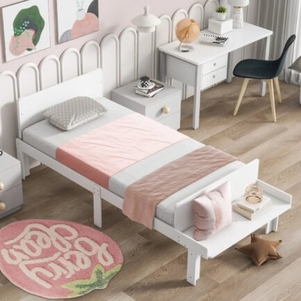 create a chic and cozy bedroom look with this stylish and elegant white twin bed featuring a footboard bench for added comfort – perfect for enhancing the style and comfort of your bedroo create a chic and cozy bedroom look with this stylish and elegant white twin bed featuring a footboard bench for added comfort – perfect for enhancing the style and comfort of your bedroo