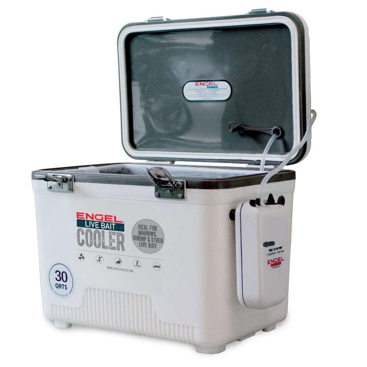 Store engel 30 qt live bait cooler, white